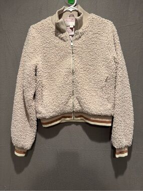 Spiritual Gangster Cream Sherpa Zip-Up Utility Jacket